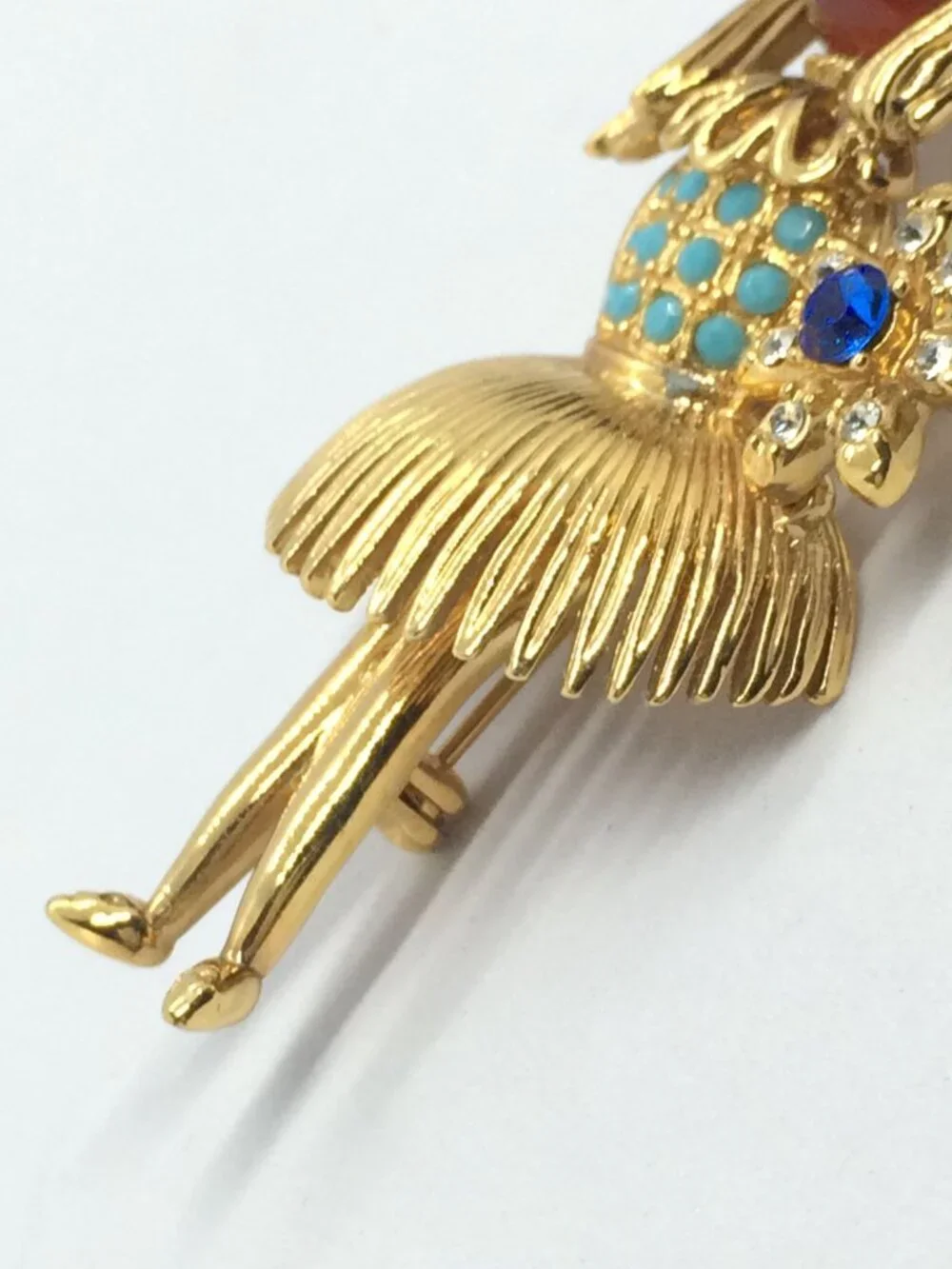 VINTAGE JBK BROOCH Ballerina Camrose Cross Figural Rhinestone Gold Tone
